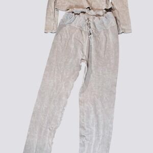 Harmony Balance Womens Ribbed Seamless Acid Wash Lounge Set Gray Size Medium